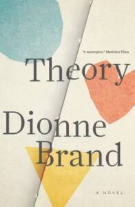 blue circle, red heart, and yellow triangle on a paper background. Title reads "Theory" by Dionne Brand