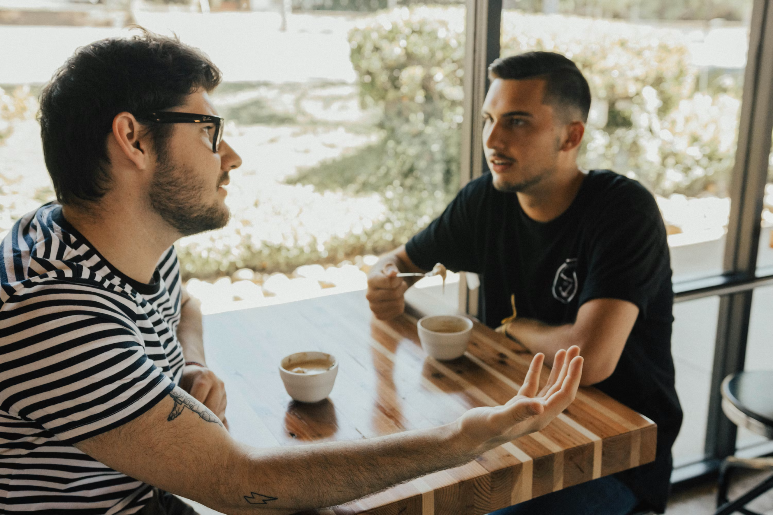 2 men casual conversation